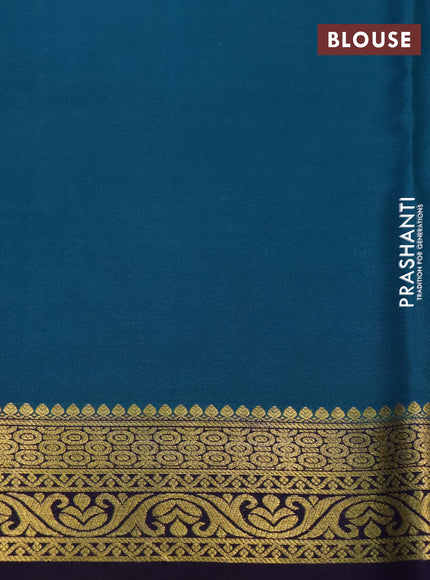 Pure mysore silk saree purple and peacock blue with plain body and long zari woven border