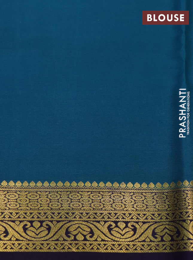 Pure mysore silk saree purple and peacock blue with plain body and long zari woven border