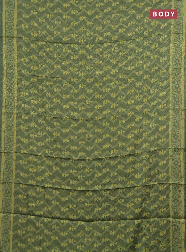 Semi crepe silk saree mehendi green and light green with self emboss & butta prints and printed border