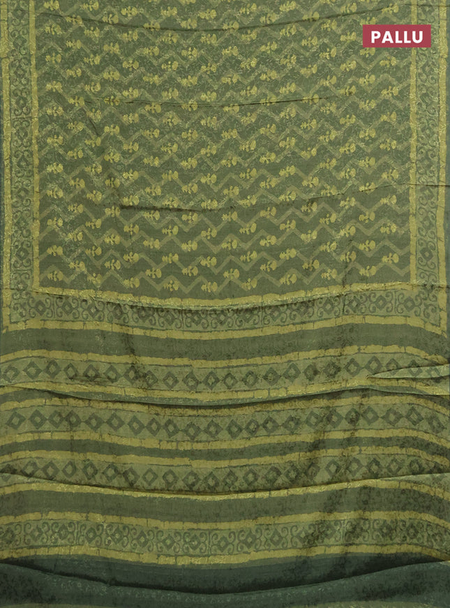 Semi crepe silk saree mehendi green and light green with self emboss & butta prints and printed border
