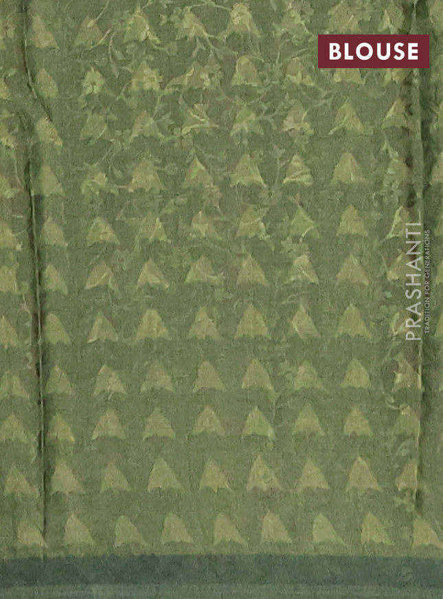 Semi crepe silk saree mehendi green and light green with self emboss & butta prints and printed border
