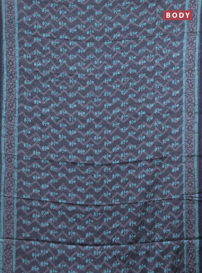 Semi crepe silk saree grey and teal blue with self emboss & butta prints and printed border