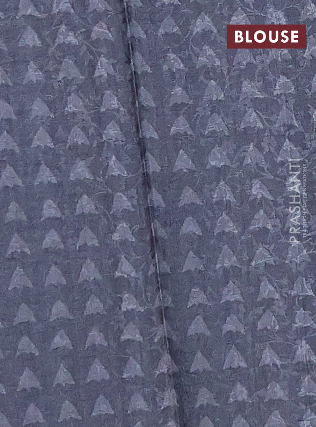 Semi crepe silk saree grey and teal blue with self emboss & butta prints and printed border