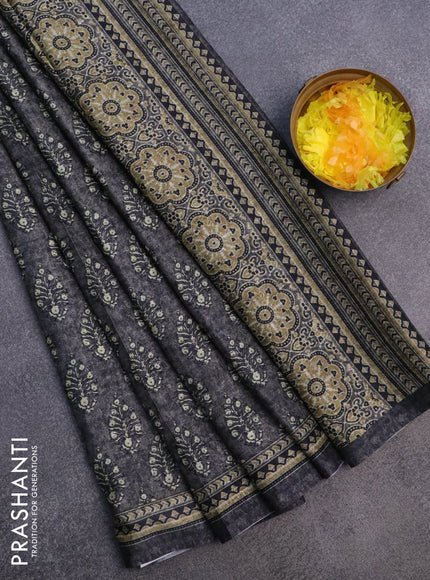 Semi crepe silk saree grey with allover self emboss & butta prints and printed border