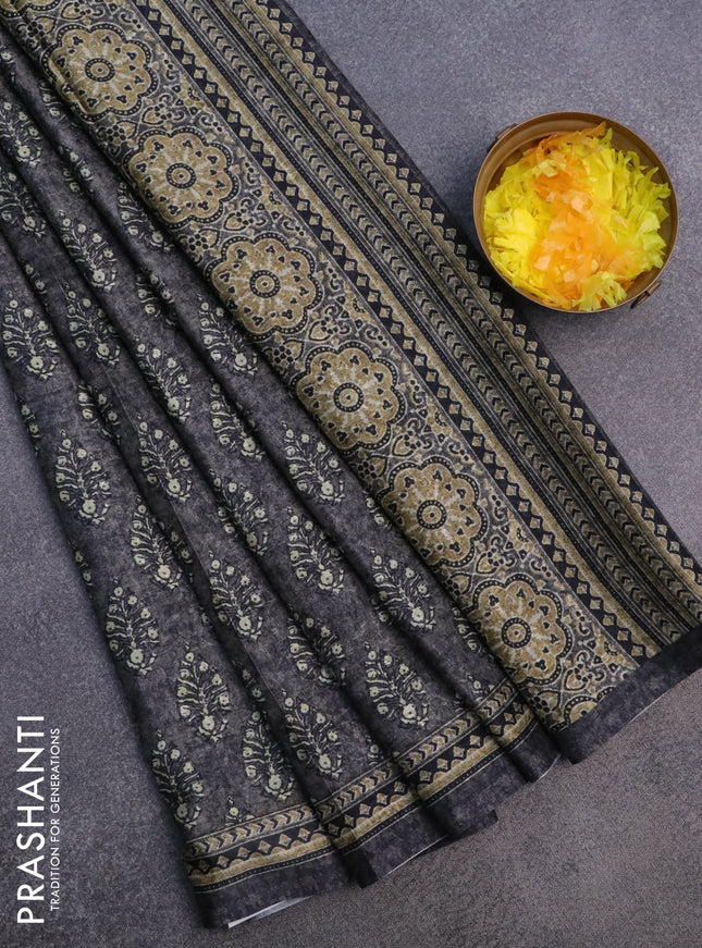 Semi crepe silk saree grey with allover self emboss & butta prints and printed border