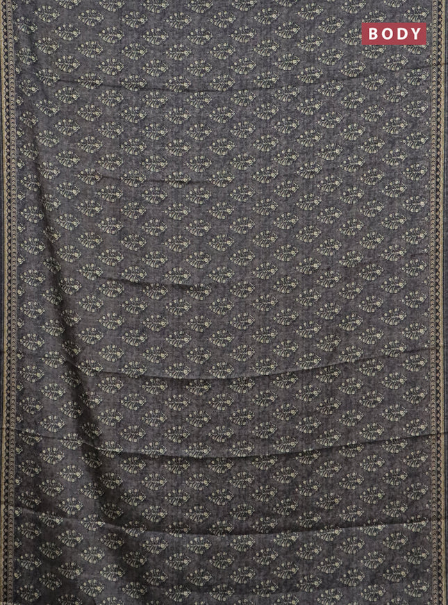 Semi crepe silk saree grey with allover self emboss & butta prints and printed border