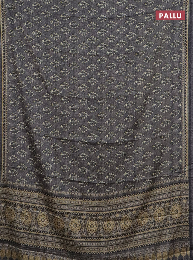 Semi crepe silk saree grey with allover self emboss & butta prints and printed border