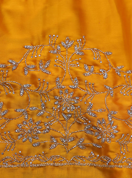 Satin crepe saree mango yellow with beaded work and zardosi work border