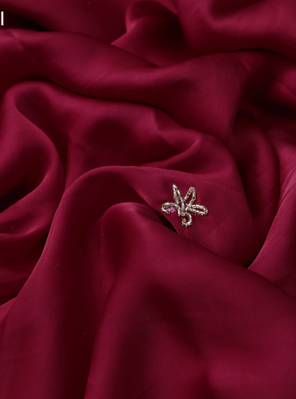 Satin crepe saree kumkum red with beaded work and zardosi work border