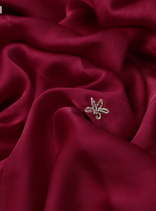 Satin crepe saree kumkum red with beaded work and zardosi work border