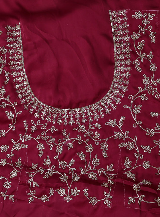 Satin crepe saree kumkum red with beaded work and zardosi work border