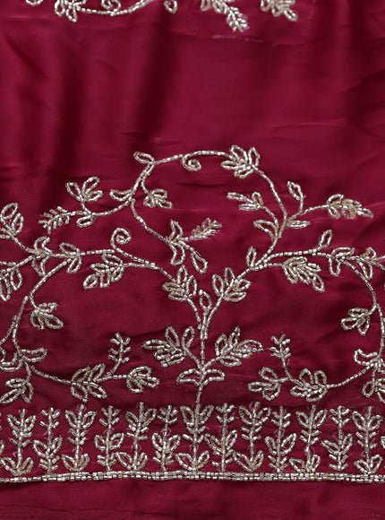 Satin crepe saree kumkum red with beaded work and zardosi work border