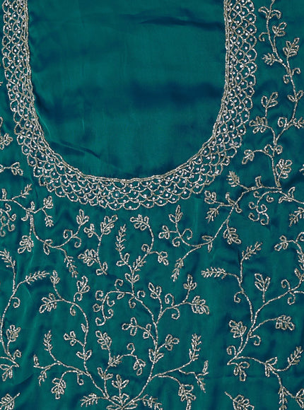 Satin crepe saree teal shade with beaded work and zardosi work border