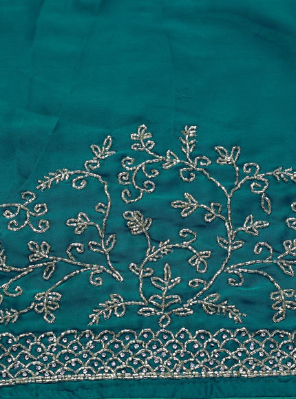 Satin crepe saree teal shade with beaded work and zardosi work border