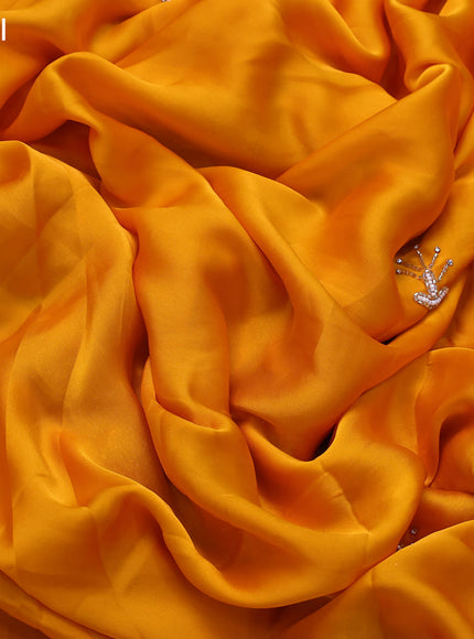 Satin crepe saree mango yellow with beaded work and zardosi work border