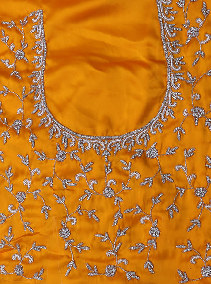 Satin crepe saree mango yellow with beaded work and zardosi work border