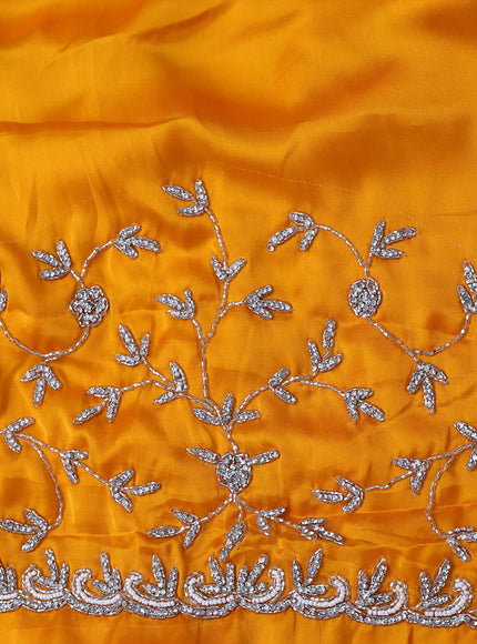 Satin crepe saree mango yellow with beaded work and zardosi work border