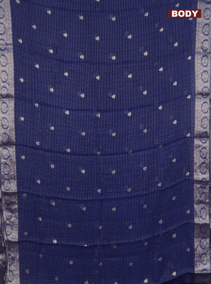 Chinon silk saree blue with allover zari weaves & buttas and zari woven border - banarasi brocade blouse