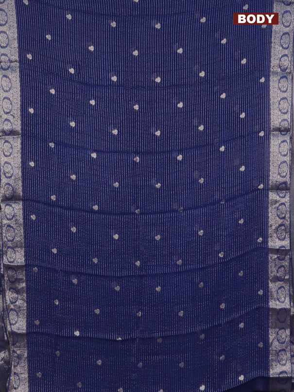 Chinon silk saree blue with allover zari weaves & buttas and zari woven border - banarasi brocade blouse