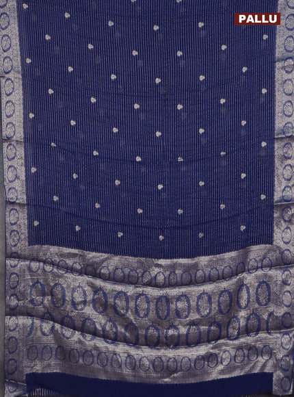 Chinon silk saree blue with allover zari weaves & buttas and zari woven border - banarasi brocade blouse