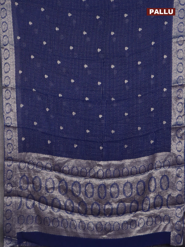 Chinon silk saree blue with allover zari weaves & buttas and zari woven border - banarasi brocade blouse