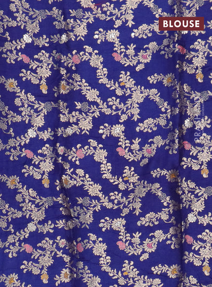 Chinon silk saree blue with allover zari weaves & buttas and zari woven border - banarasi brocade blouse