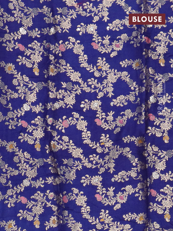 Chinon silk saree blue with allover zari weaves & buttas and zari woven border - banarasi brocade blouse