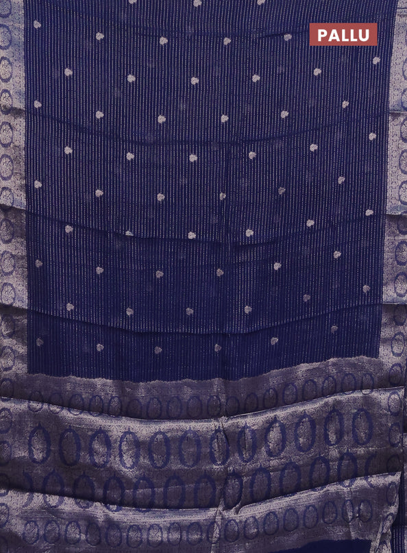 Chinon silk saree dark blue with allover zari weaves & buttas and zari woven border - banarasi brocade blouse