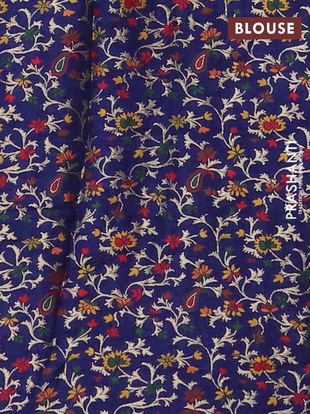 Chinon silk saree dark blue with allover zari weaves & buttas and zari woven border - banarasi brocade blouse