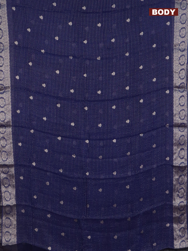 Chinon silk saree blue with allover zari weaves & buttas and zari woven border - banarasi brocade blouse