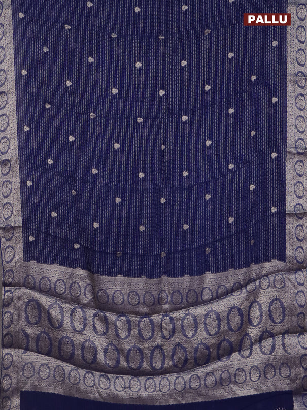 Chinon silk saree blue with allover zari weaves & buttas and zari woven border - banarasi brocade blouse