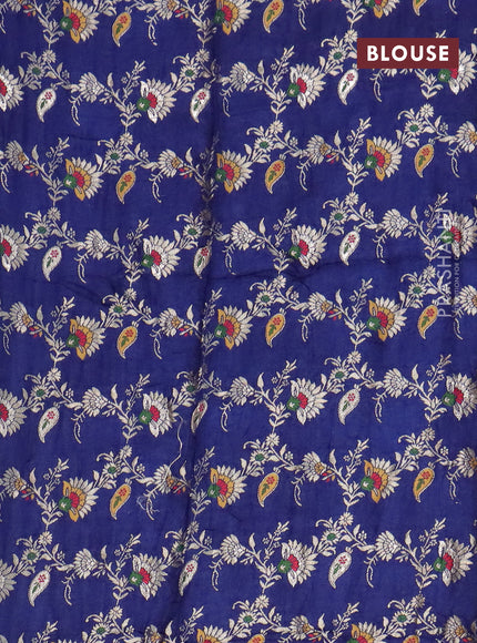 Chinon silk saree blue with allover zari weaves & buttas and zari woven border - banarasi brocade blouse