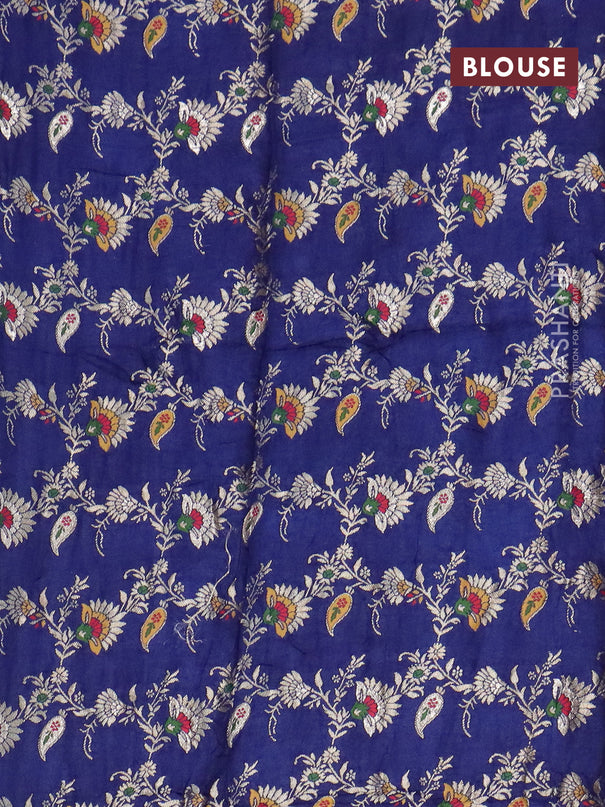 Chinon silk saree blue with allover zari weaves & buttas and zari woven border - banarasi brocade blouse