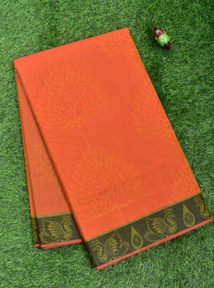 Coimbatore Cotton Orange Emboss Saree with Thread Woven Border