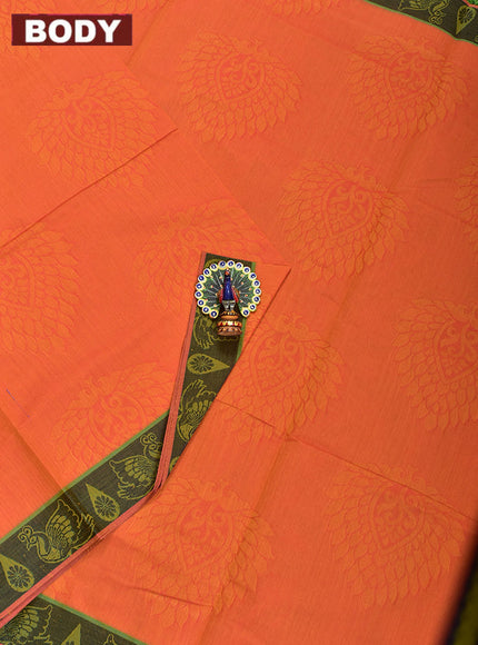 Coimbatore Cotton Orange Emboss Saree with Thread Woven Border