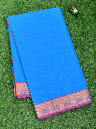 Coimbatore Cotton Blue Emboss Saree with Thread Woven Border