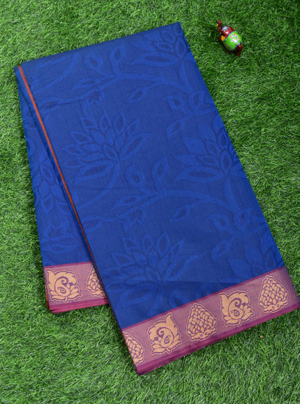 Coimbatore Cotton Dark Blue Emboss Saree with Thread Woven Border