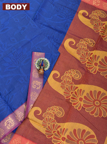 Coimbatore Cotton Dark Blue Emboss Saree with Thread Woven Border