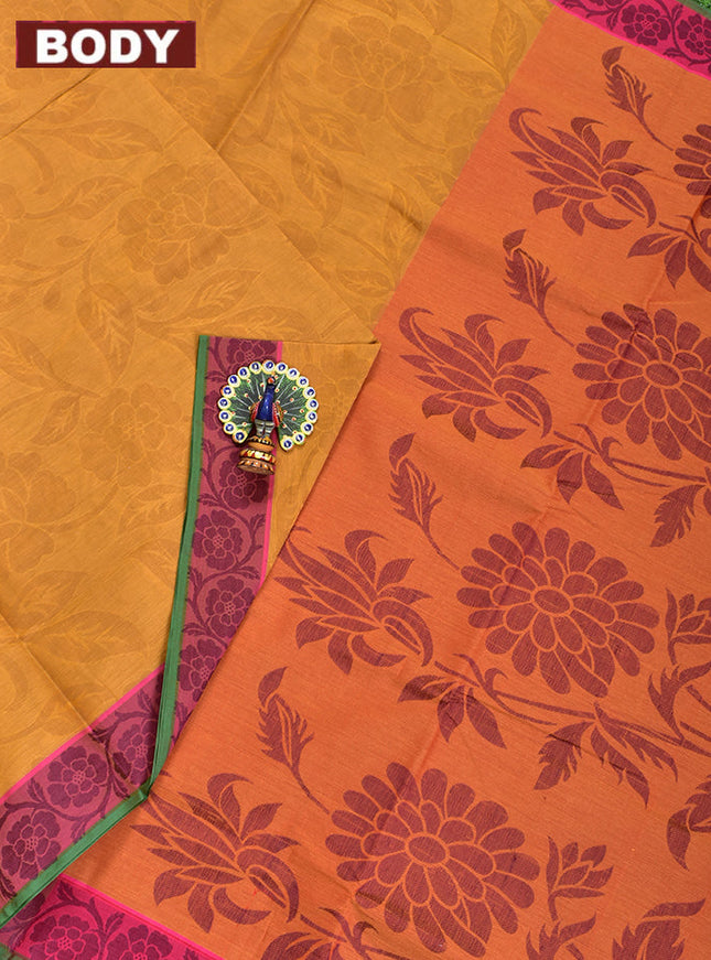 Coimbatore Cotton Mustard Yellow Emboss Saree with Thread Woven Border