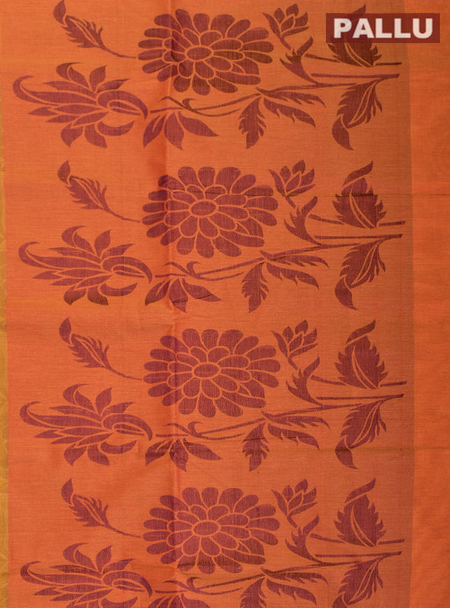 Coimbatore Cotton Mustard Yellow Emboss Saree with Thread Woven Border