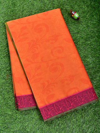Coimbatore Cotton Orange Emboss Saree with Thread Woven Border
