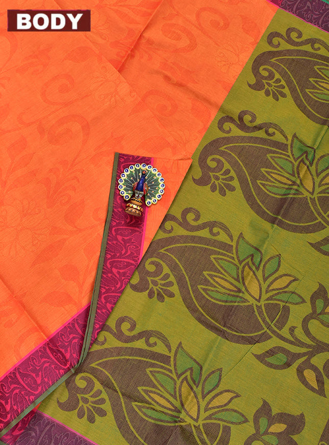Coimbatore Cotton Orange Emboss Saree with Thread Woven Border