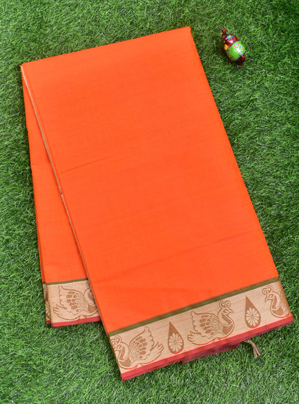 Coimbatore Cotton Orange Emboss Saree with Thread Woven Border