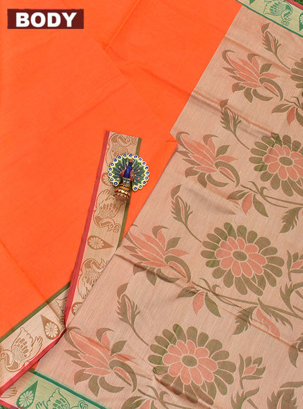 Coimbatore Cotton Orange Emboss Saree with Thread Woven Border
