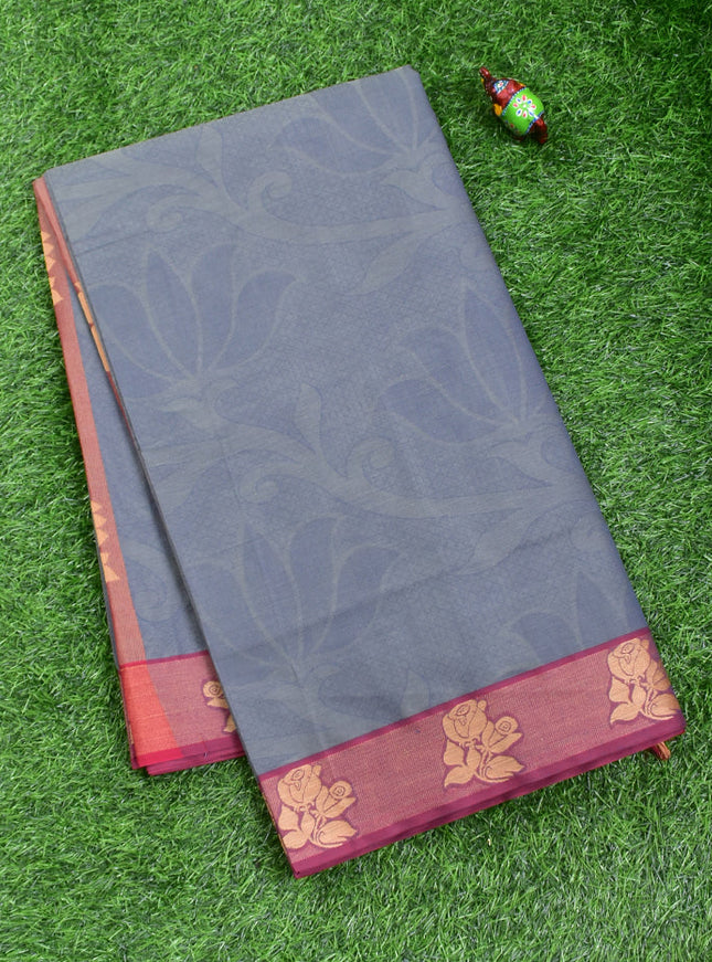 Coimbatore Cotton Blue Emboss Saree with Thread Woven Border