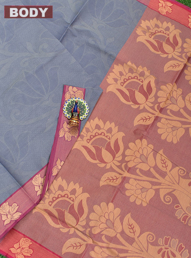 Coimbatore Cotton Blue Emboss Saree with Thread Woven Border
