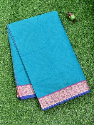 Coimbatore Cotton Blue Emboss Saree with Thread Woven Border