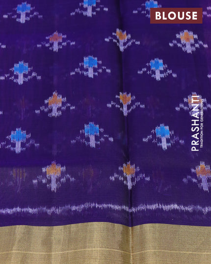 Pure raw silk saree light blue and blue with plain body and ikat woven pallu