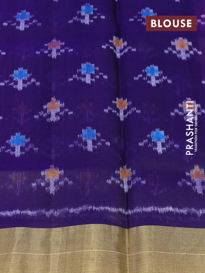 Pure raw silk saree light blue and blue with plain body and ikat woven pallu