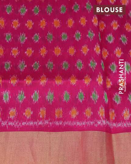 Pure raw silk saree beige and pink with plain body and ikat woven pallu